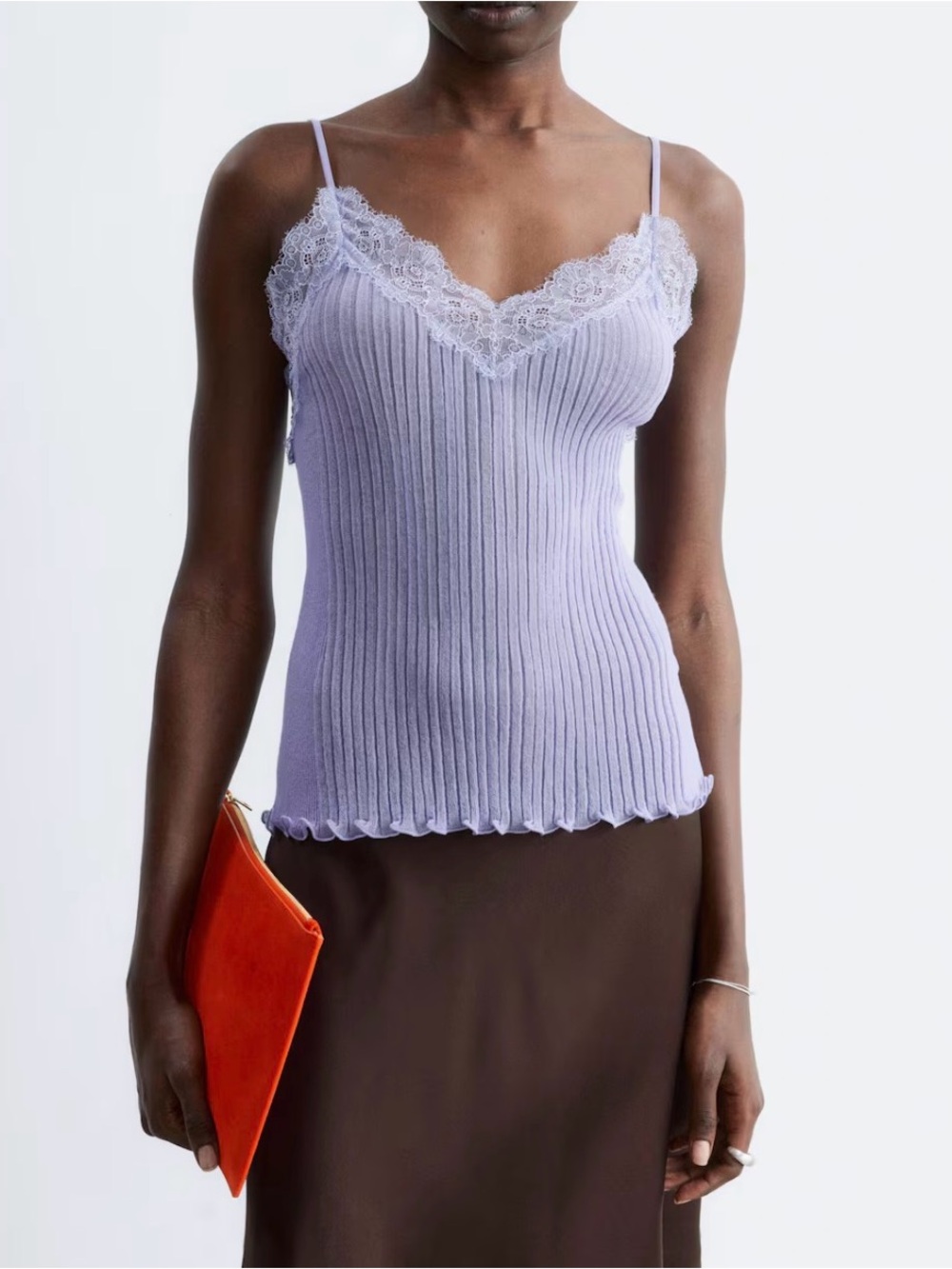 & Other Stories Lavender Ribbed Lace-Trim Camisole